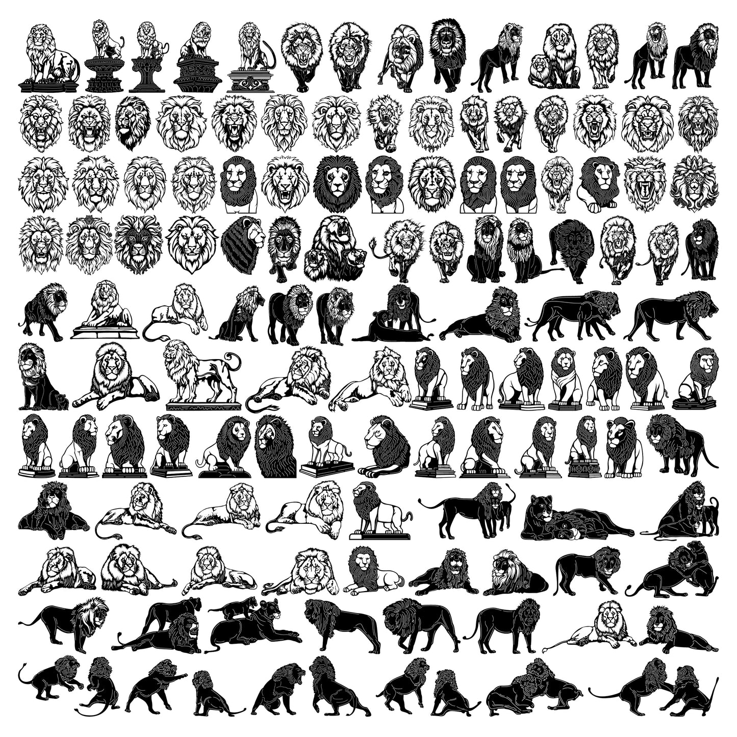 Animal Figures DXF Files | Lions CNC Cutting Designs-DXFforCNC.com