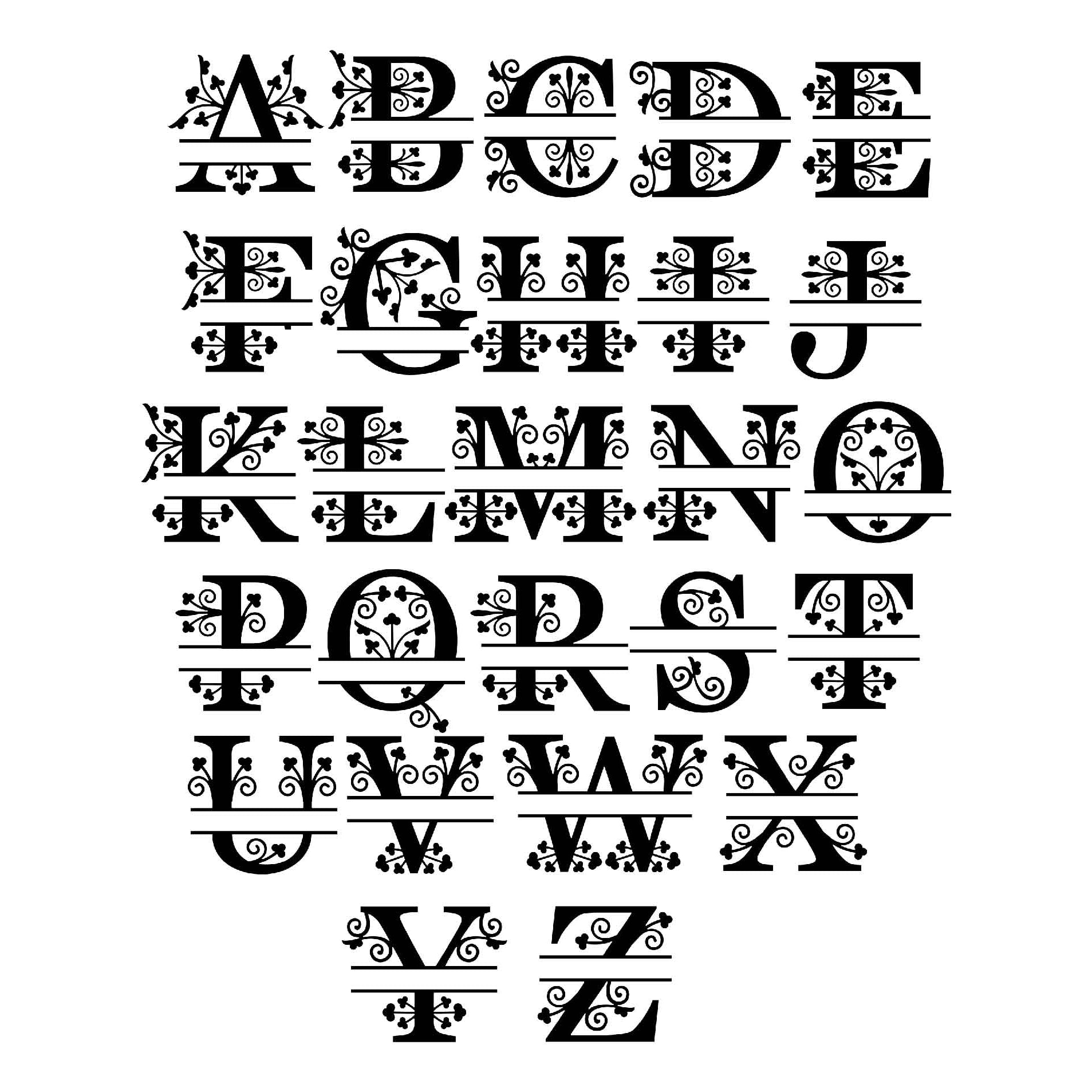 Decorative 2-DXF Files  Letters in Split Regal Font CNC Cutting