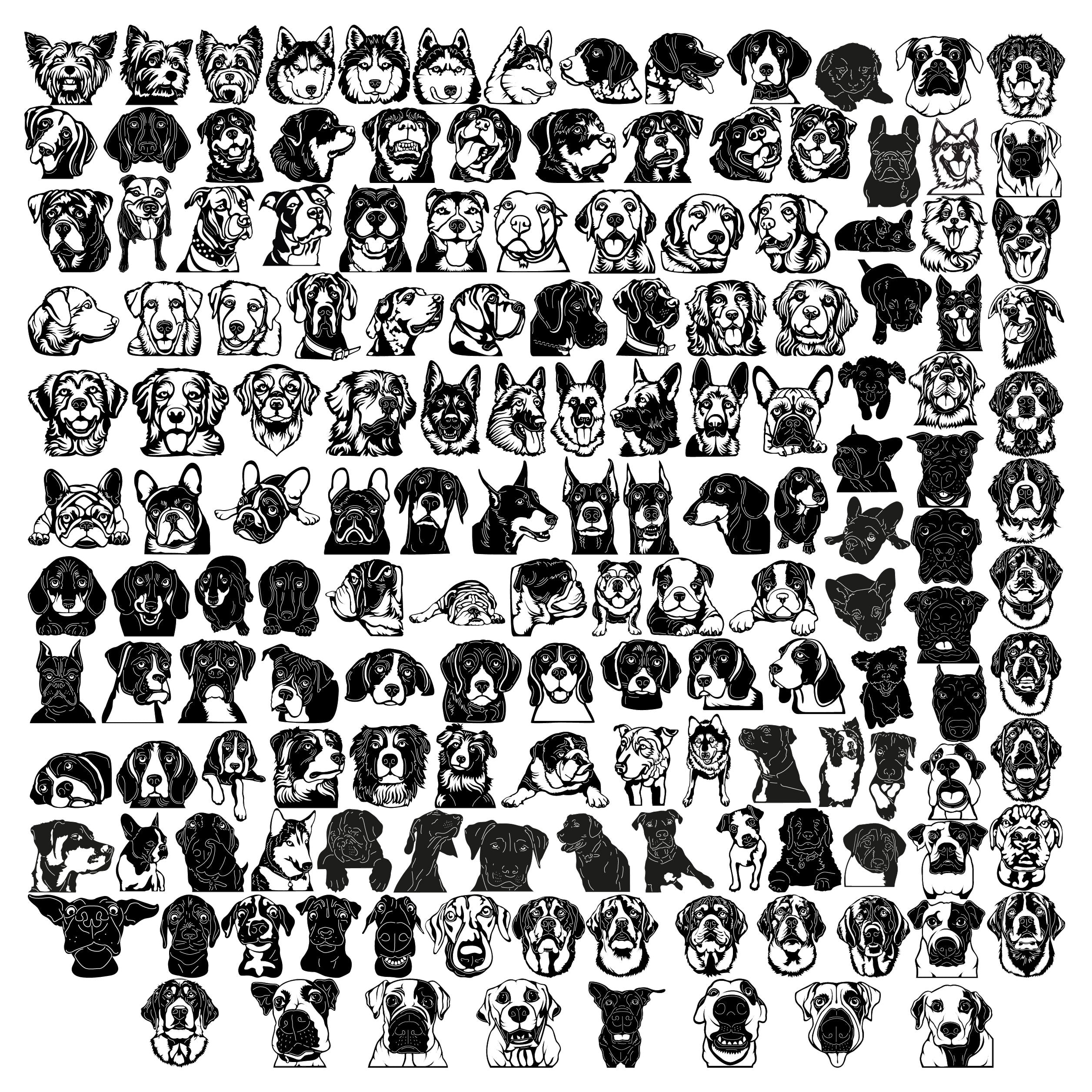 Animal Figure DXF Files | Dog Faces CNC Cutting Designs-DXFforCNC.com