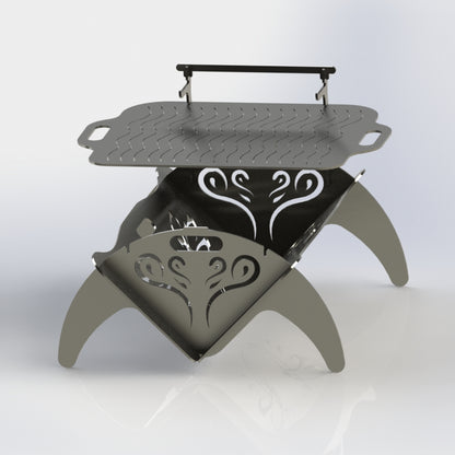 Collapsible Fire Pit DXF Files Ornate Wings Half Semicircle Side-DXFforCNC.com