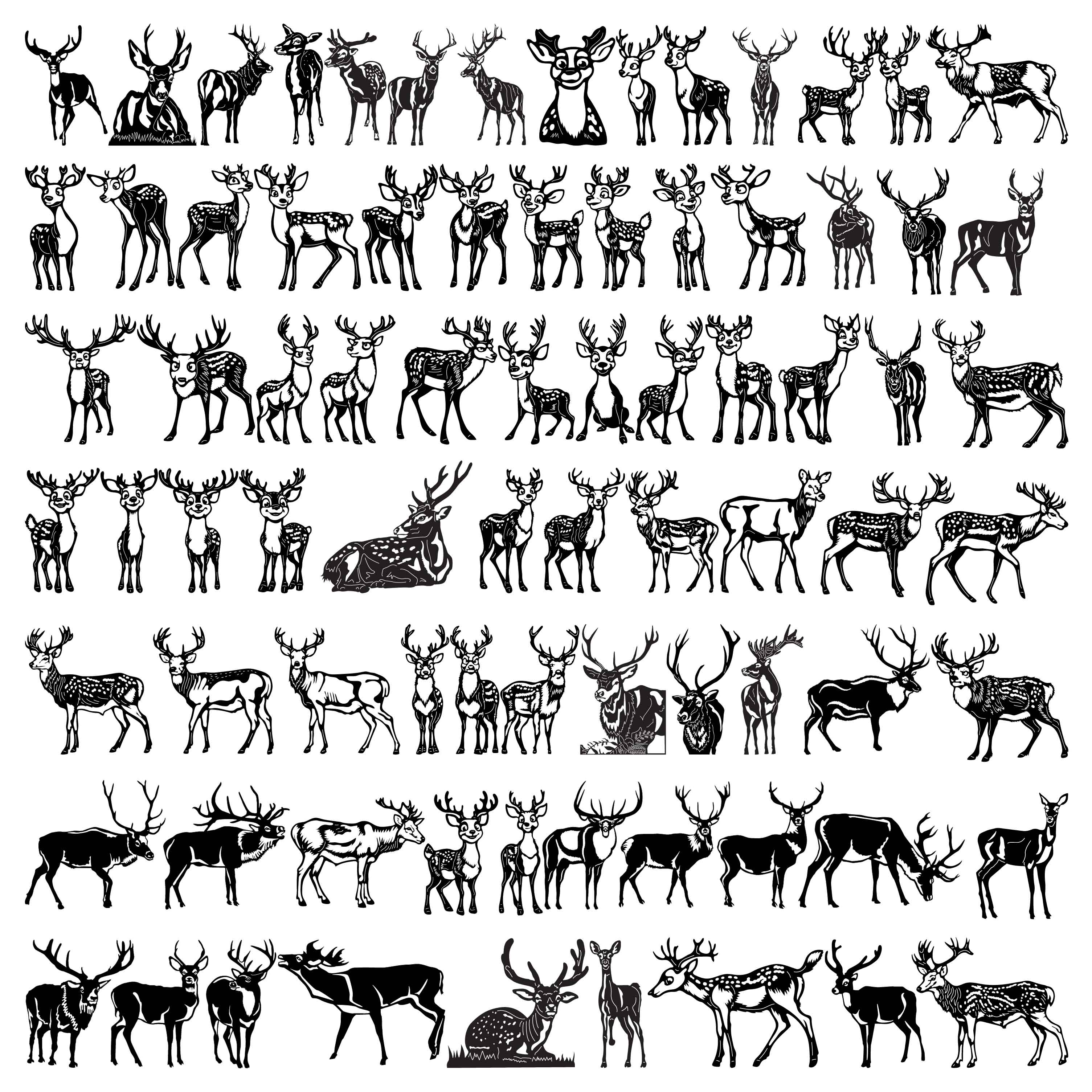 Deer and Reindeer Wild Animals DXF Files Cut Ready for CNC Machines-DXFforCNC.com