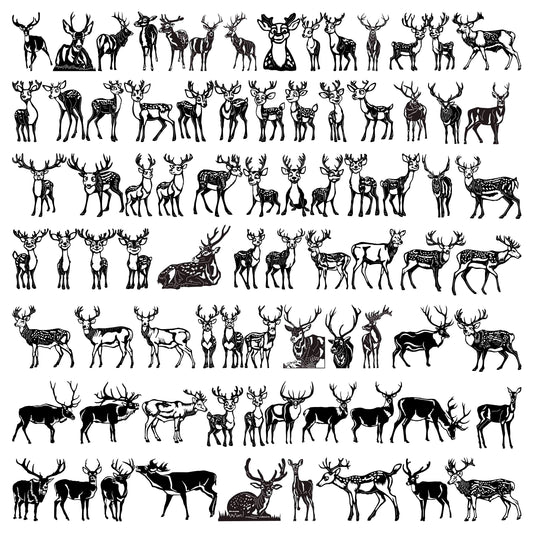 Deer and Reindeer Wild Animals DXF Files Cut Ready for CNC Machines-DXFforCNC.com