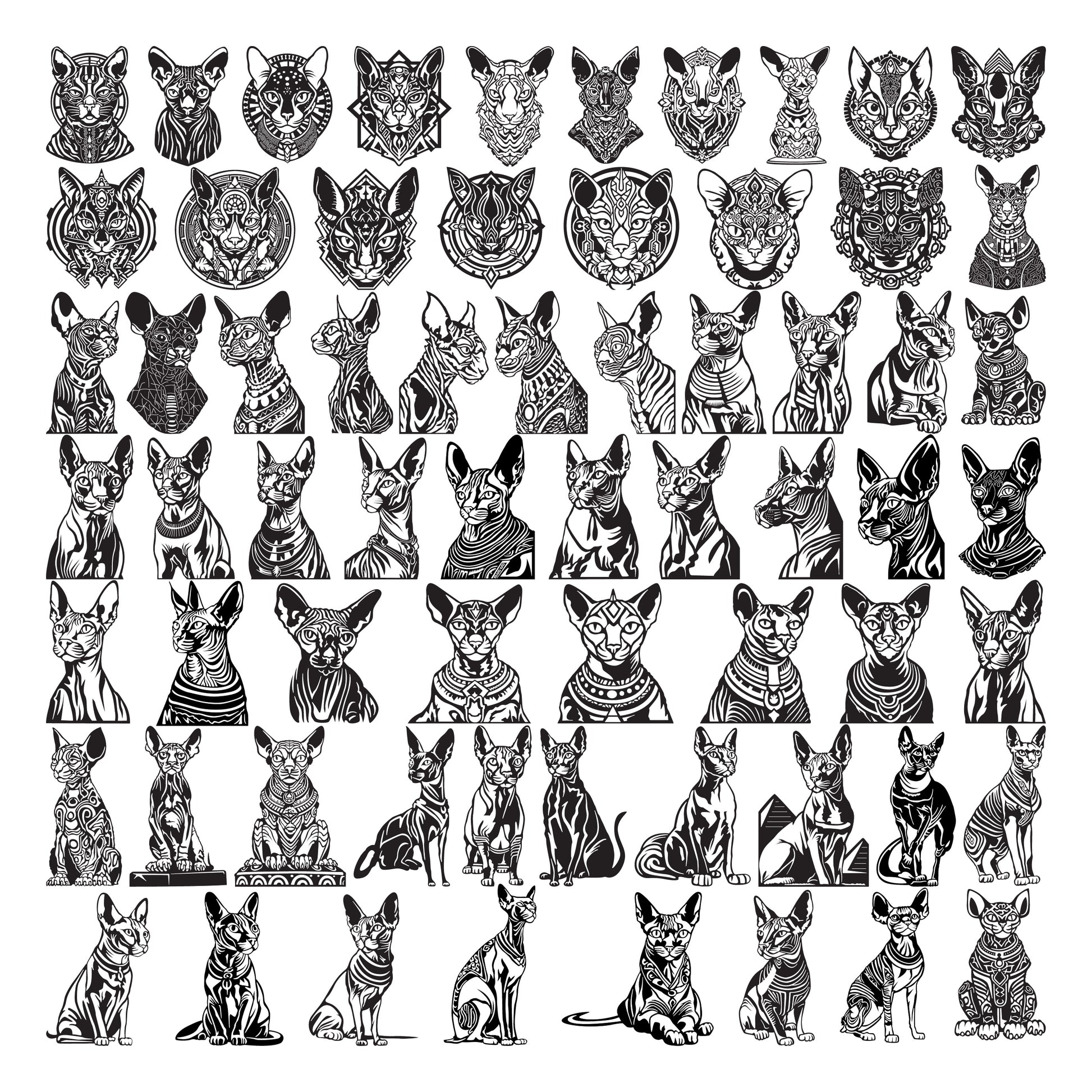 Egyptian Sphynx Cats DXF Files Cut Ready for CNC Machines-DXFforCNC.com