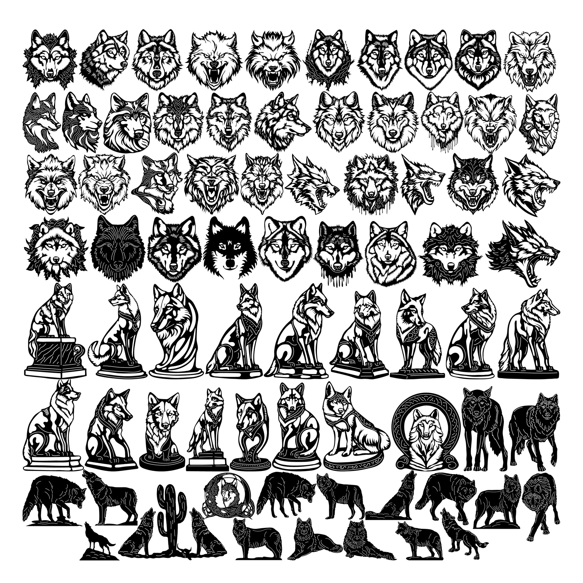 Exotic Animals DXF Files | Wild Wolves CNC Cutting Design-DXFforCNC.com