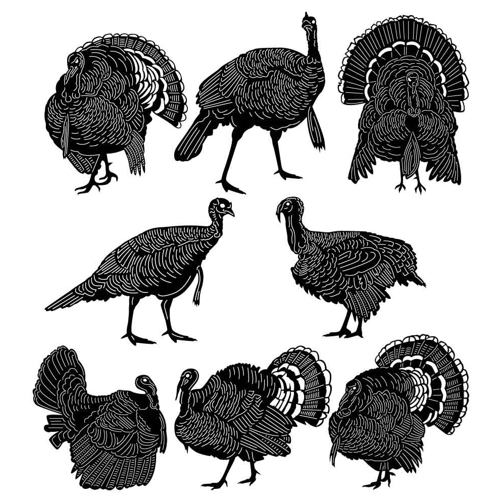 American Wild Turkey Birds-DXF files Cut Ready for CNC-DXFforCNC.com