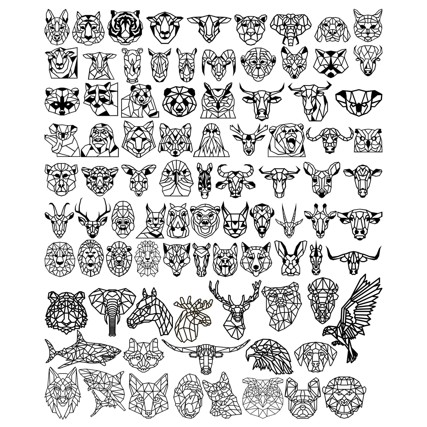 Geometric Animals Faces-DXF files Cut Ready for CNC-DXFforCNC.com