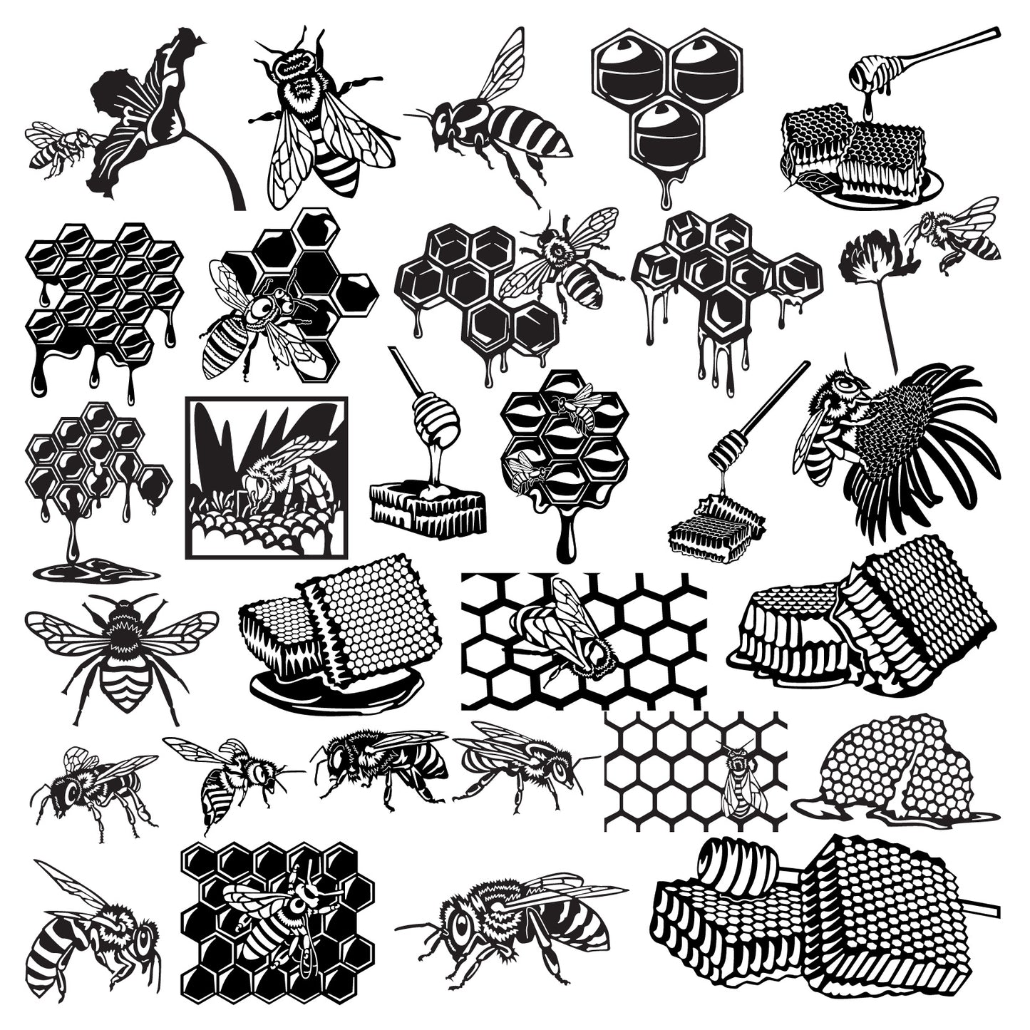 Bees and Honeycomb DXF Files Cut Ready for CNC Machines-DXFforCNC.com