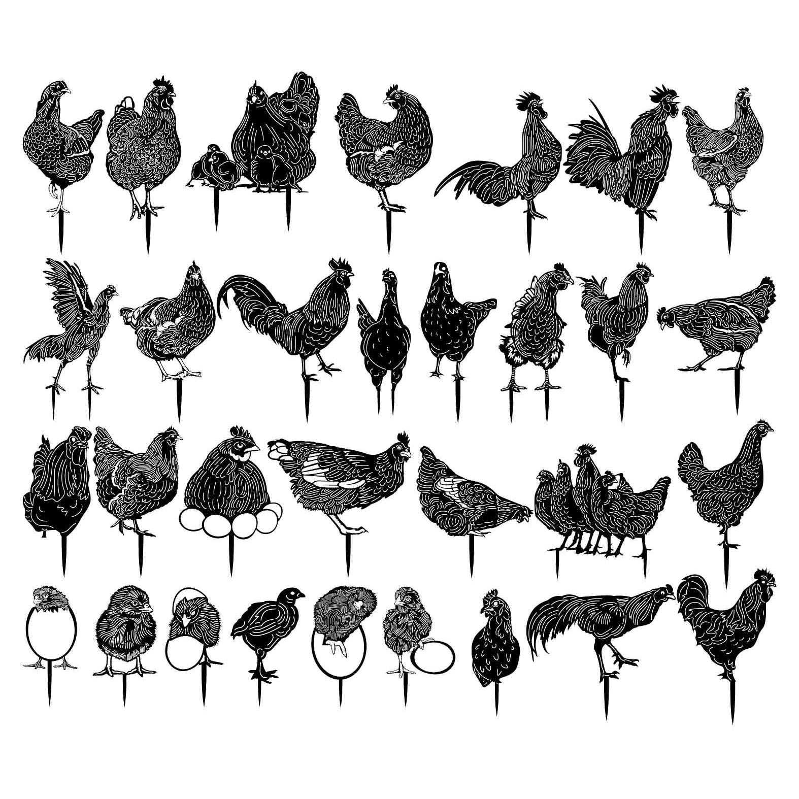 Chickens and Rooster Garden Stakes-DXF files Cut Ready for CNC-DXFforCNC.com