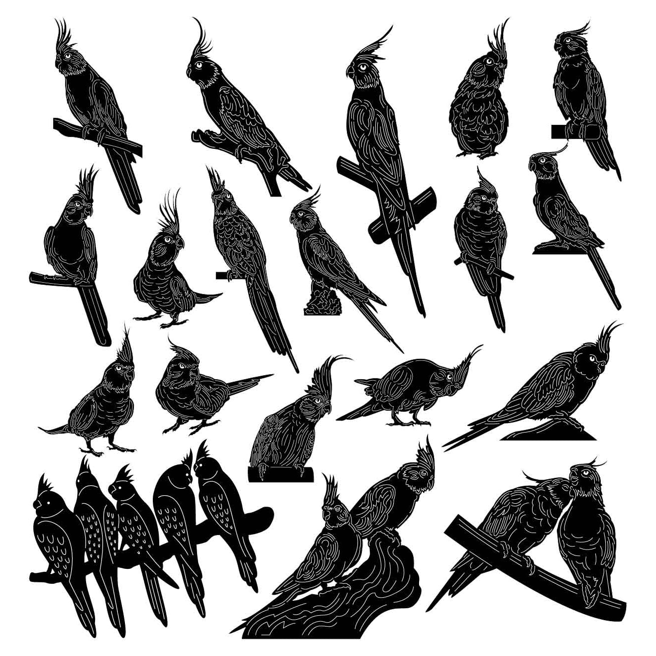 Cockatiel Parrot Bird-DXF files Cut Ready for CNC-DXFforCNC.com