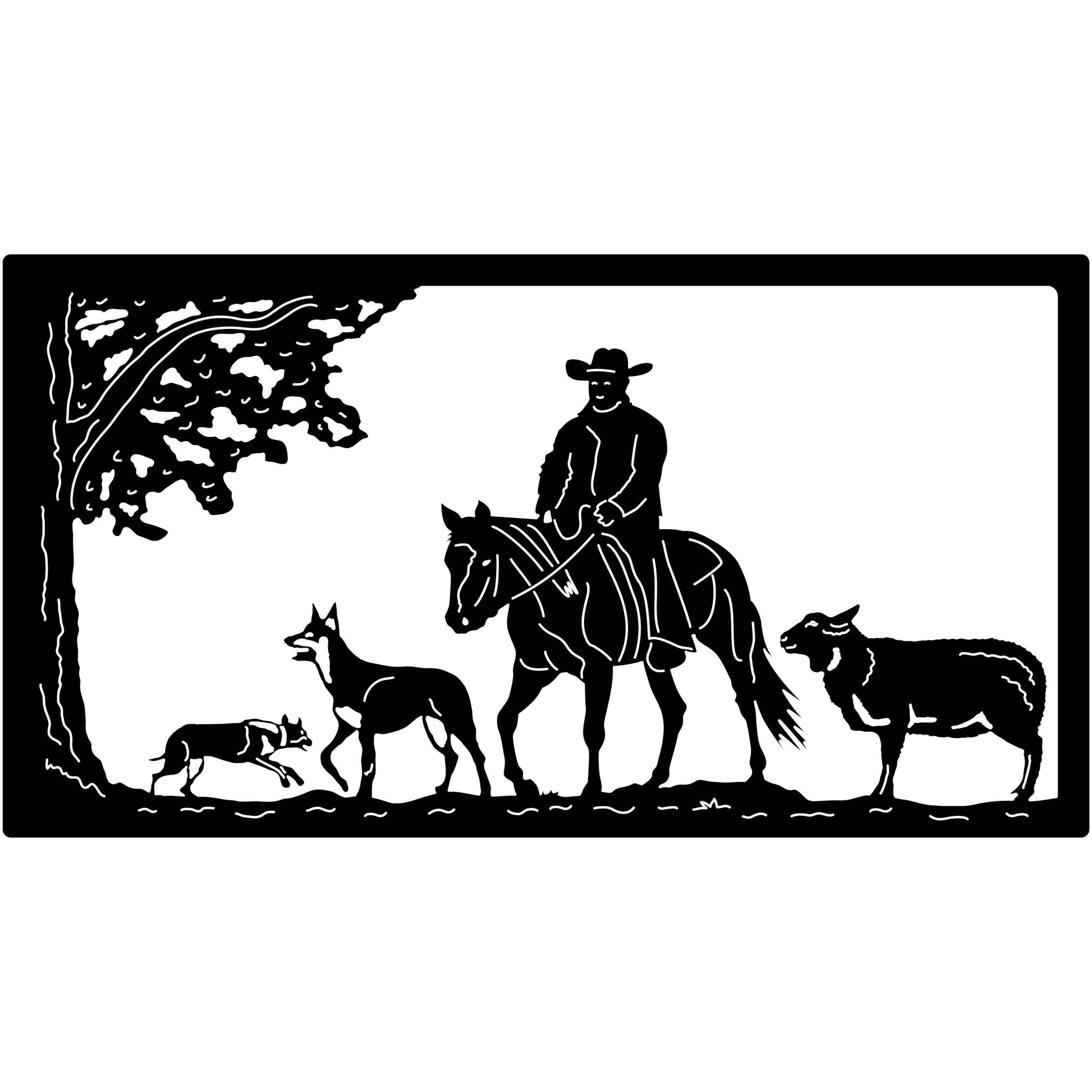 Cowboy Sheep and dogs farm view-DXF files cut ready for cnc machines-dxfforcnc.com