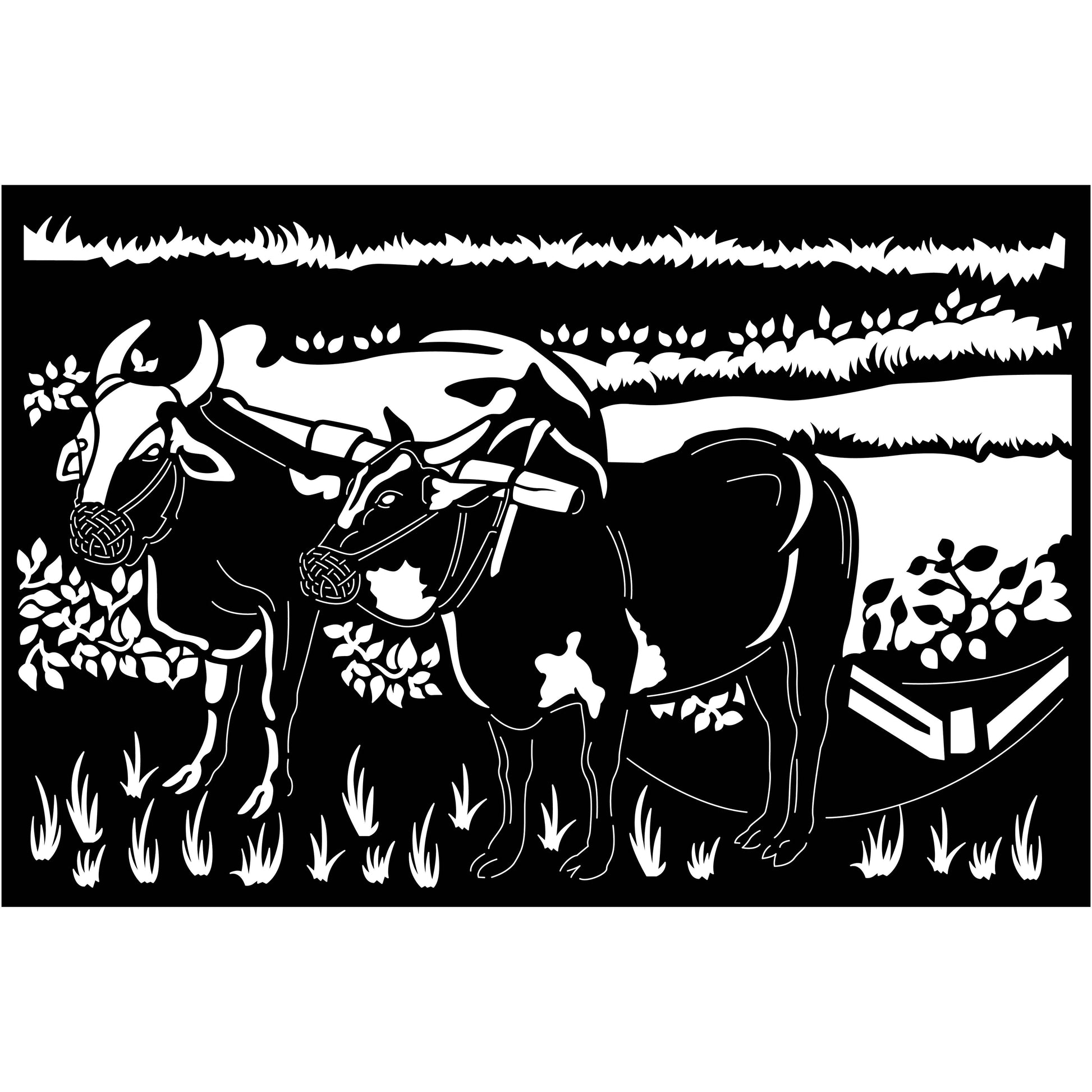 Cows Plow Farms Scene-DXF files Cut Ready for CNC-DXFforCNC.com