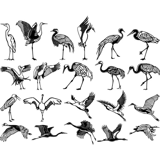 Crane Long Necked Birds Song-DXF files Cut Ready for CNC-DXFforCNC.com