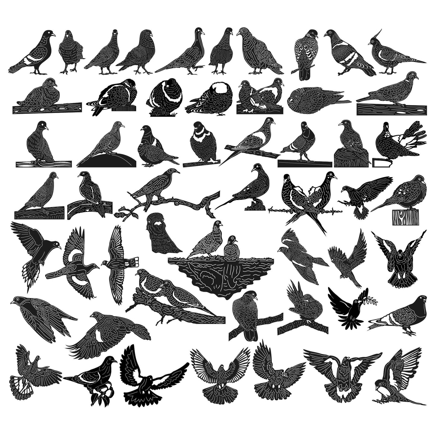 Doves and Pigeons Birds-DXF files Cut Ready for CNC-DXFforCNC.com