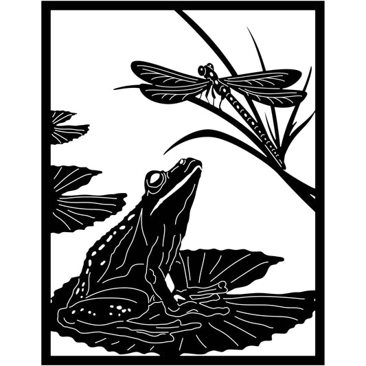 Frog on Lily Pad and Dragonfly on Leaf Scene-DXF files cut ready for cnc