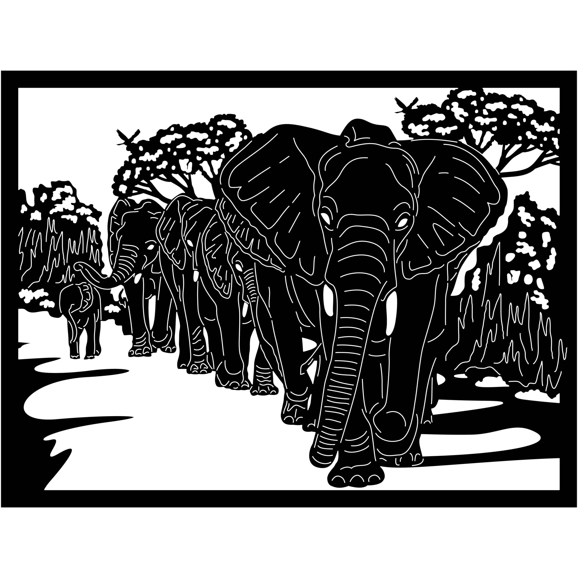 Elephants Forest Scene-DXF files Cut Ready for CNC-DXFforCNC.com