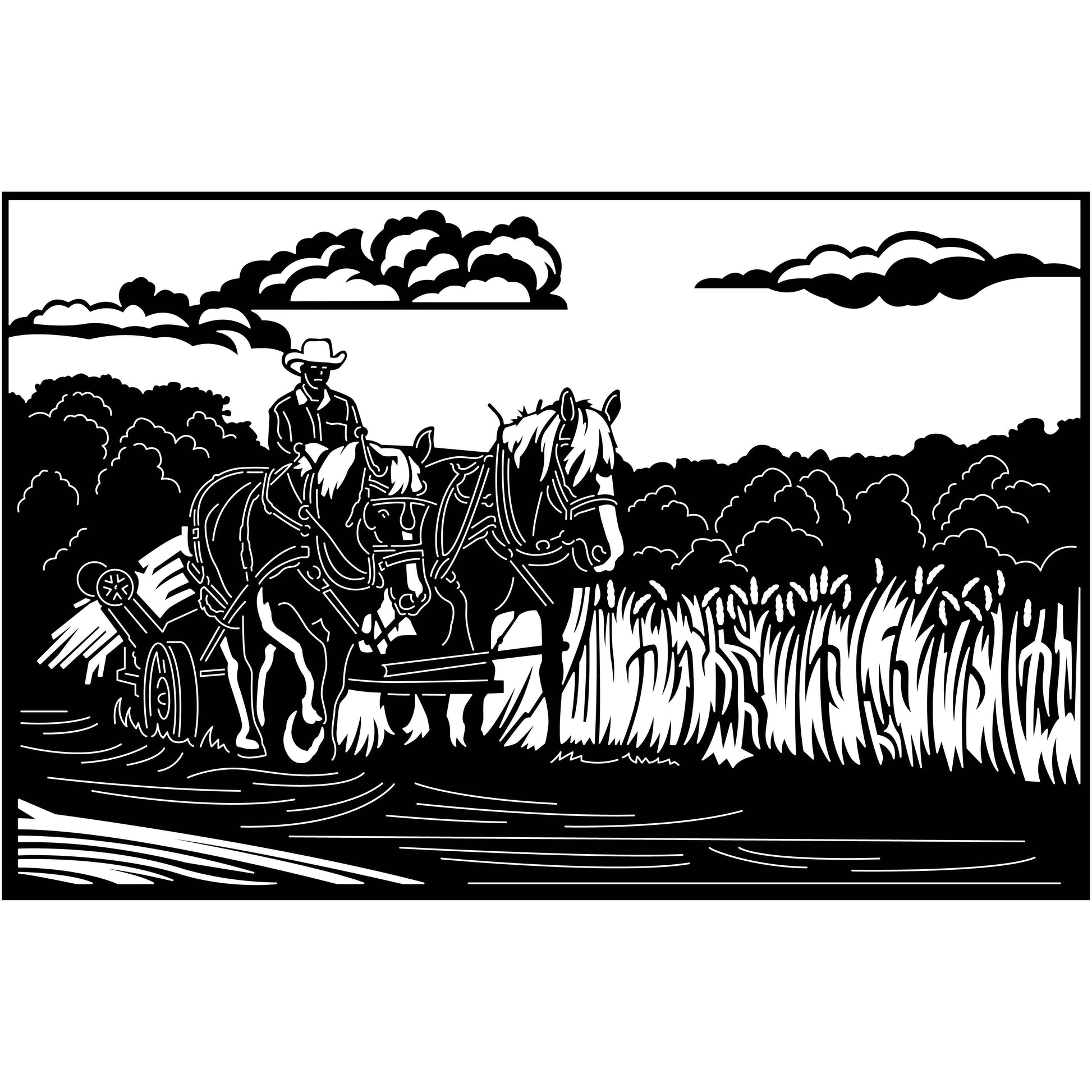 Farmer Plow Farms with Horses Scene-DXF files Cut Ready for CNC-DXFforCNC.com