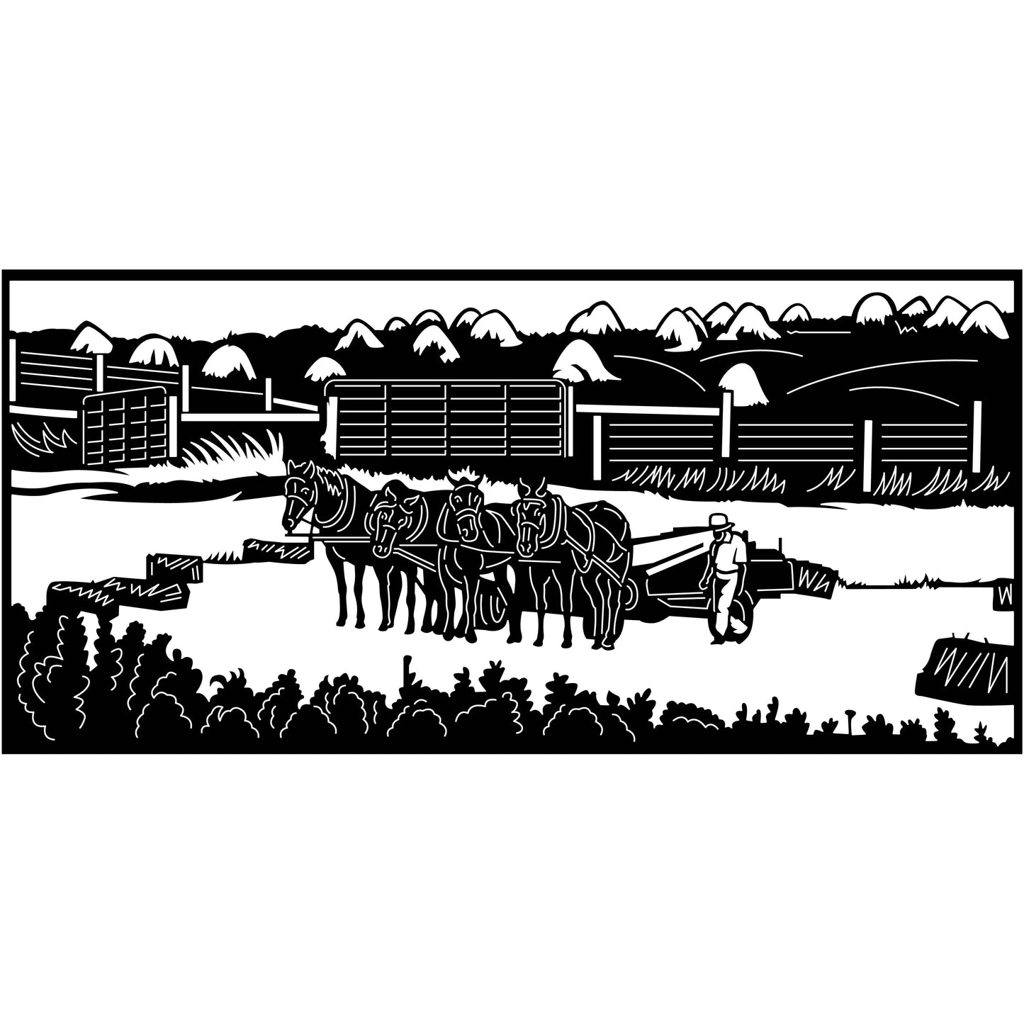 Farmer Plow Farms with Horses Scene-DXF files Cut Ready for CNC-DXFforCNC.com