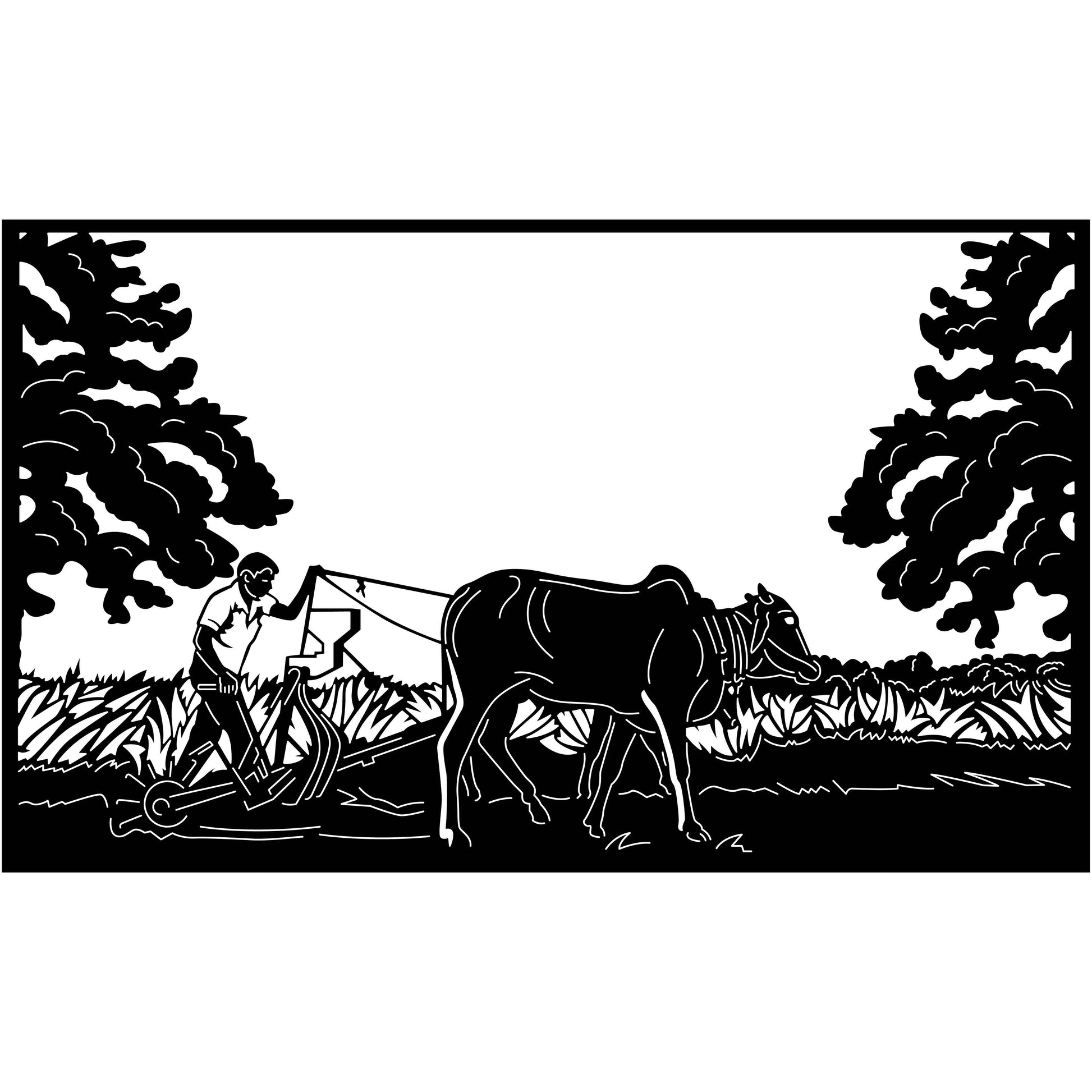 Farmer Plow Farms with Cows Scene-DXF files Cut Ready for CNC-DXFforCNC.com
