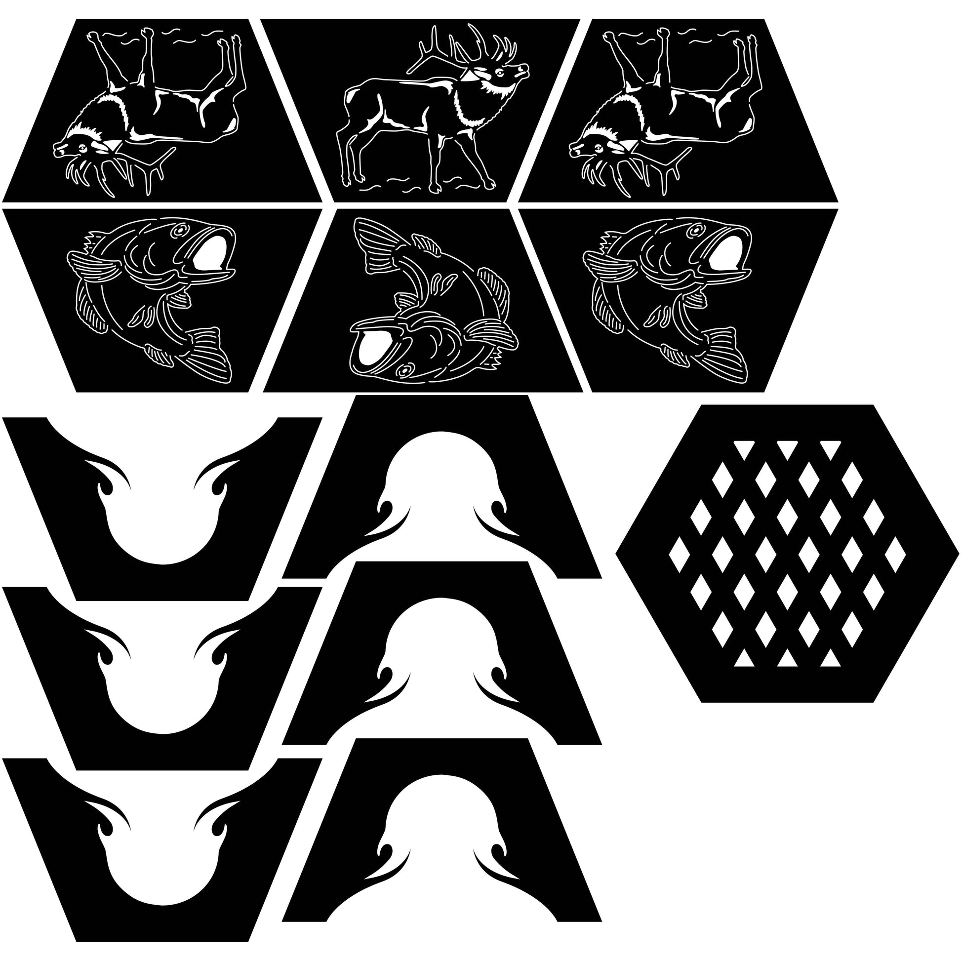 Fire Pit Hexagon Deer and Fish-DXF files Cut Ready for cnc-dxfforcnc.com