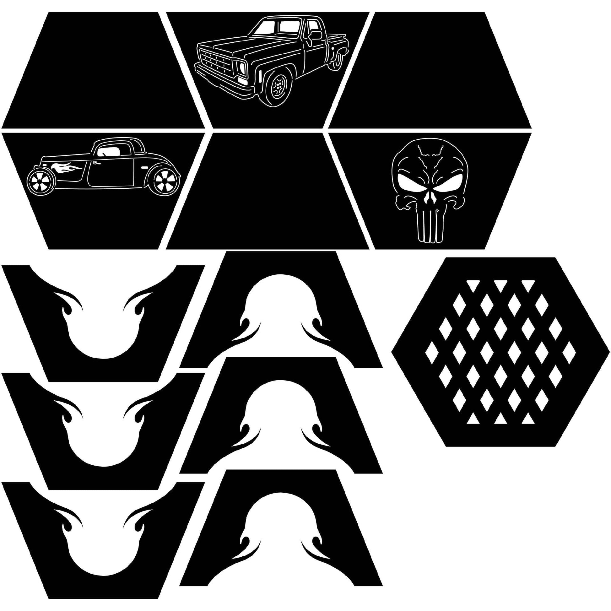 Fire Pit Hexagon Truck, Hot Rod and Punisher-dxf files cut ready for cnc-dxfforcnc.com