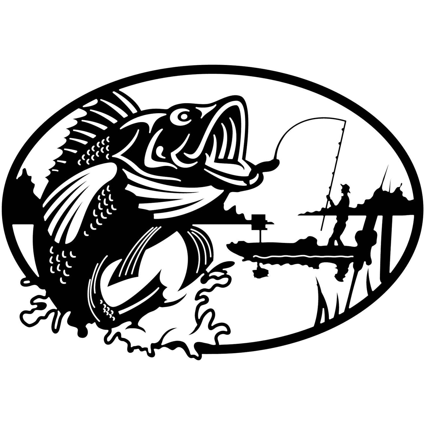 Fishing and Fisher Man Scene Oval-DXF File cut ready for CNC machines-dxfforcnc.com