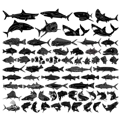 Underwater Ocean and Sea Fishes-DXF files Cut Ready CNC Designs-DXFforCNC.com