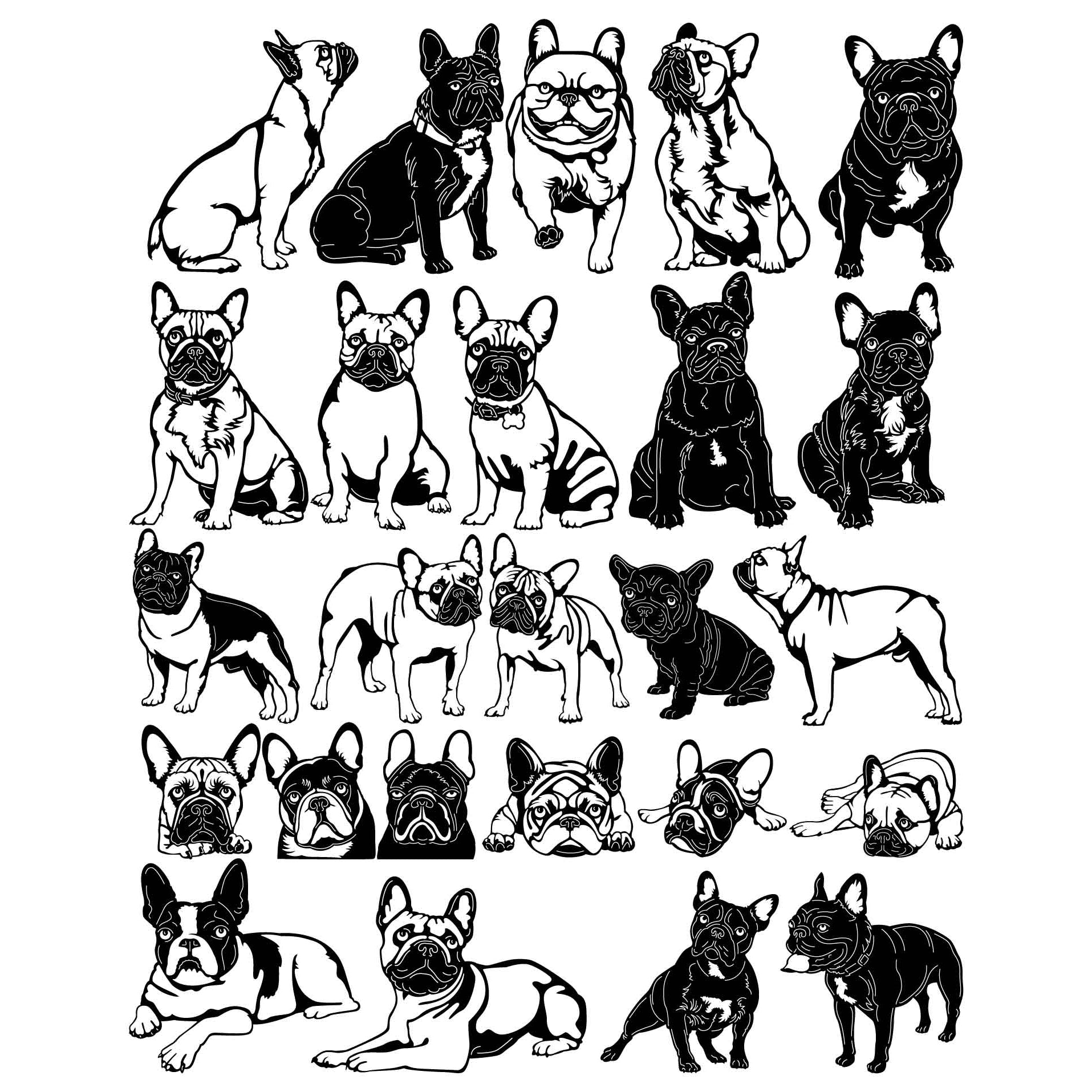 French Bulldogs Dogs-DXF files Cut Ready for CNC-DXFforCNC.com