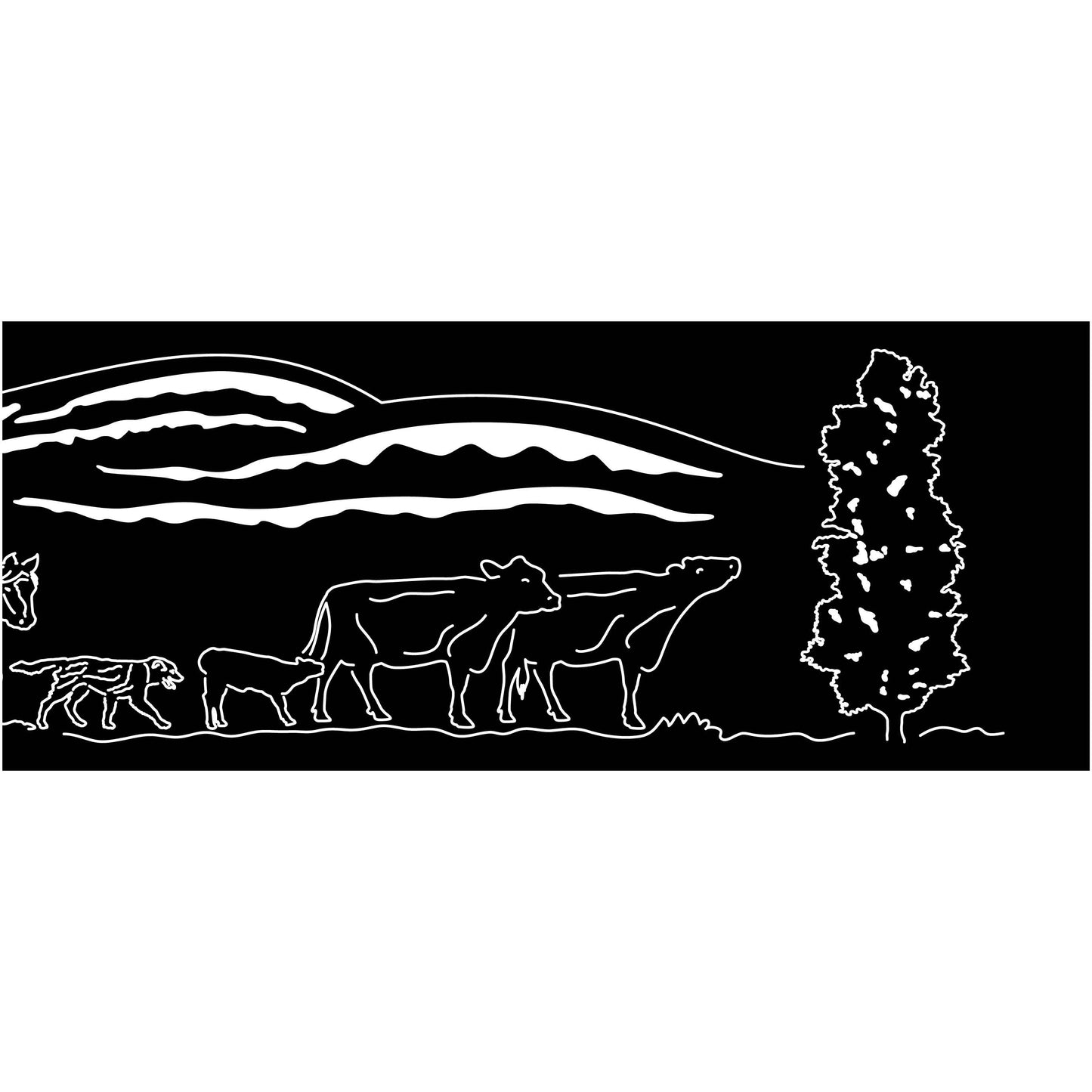 Fire pit Cowboy, Windmill, Hills, Cows, and poplar trees Scene-dxf files