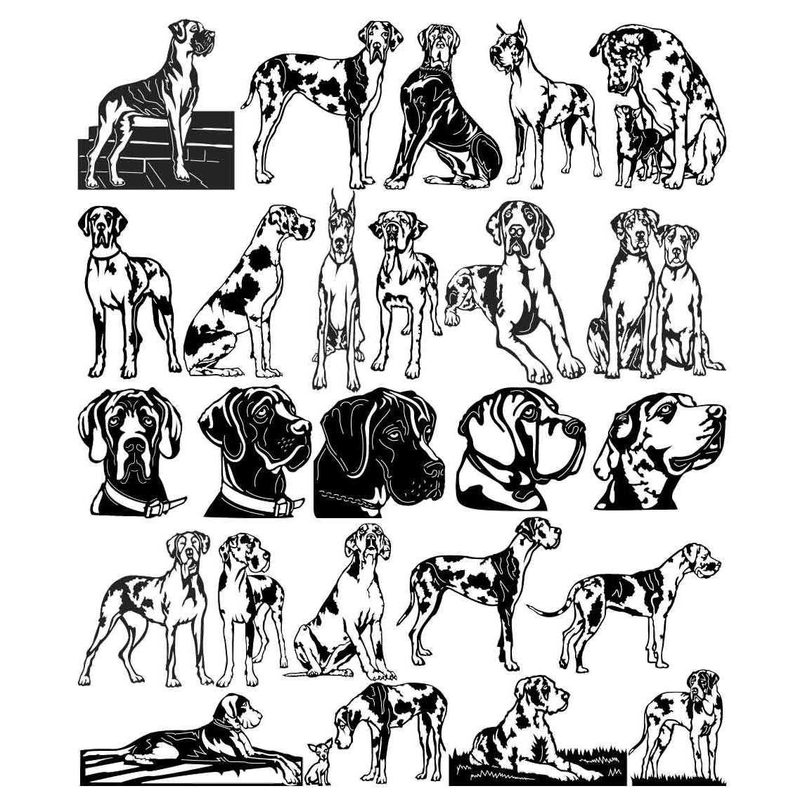 Great Dane Dogs-DXF files Cut Ready for CNC-DXFforCNC.com