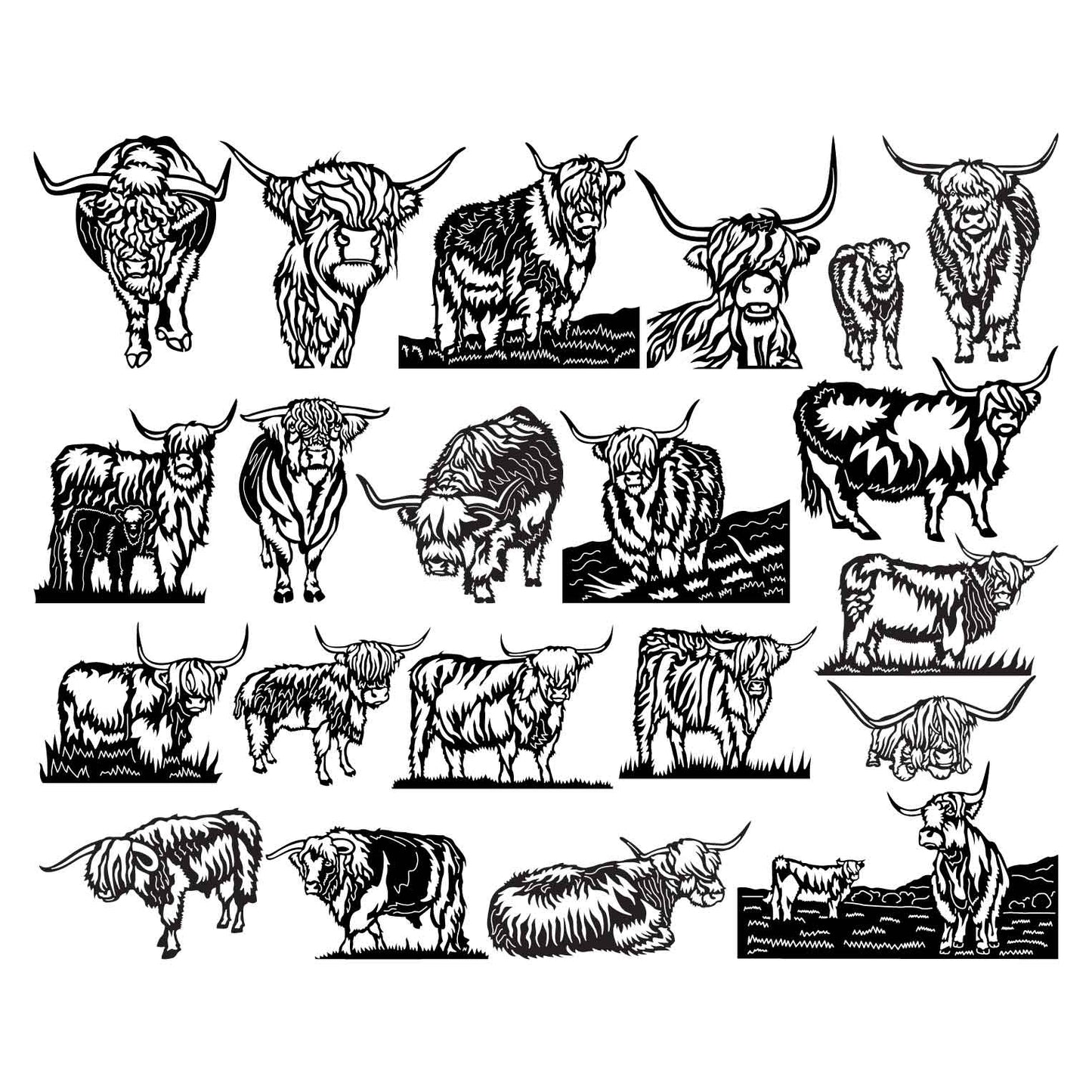 Scottish Highland Cows-DXF files Cut Ready for CNC-DXFforCNC.com