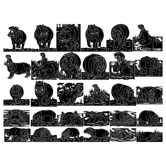 Hippopotamuses River Horses-DXF files Cut Ready for CNC-DXFforCNC.com