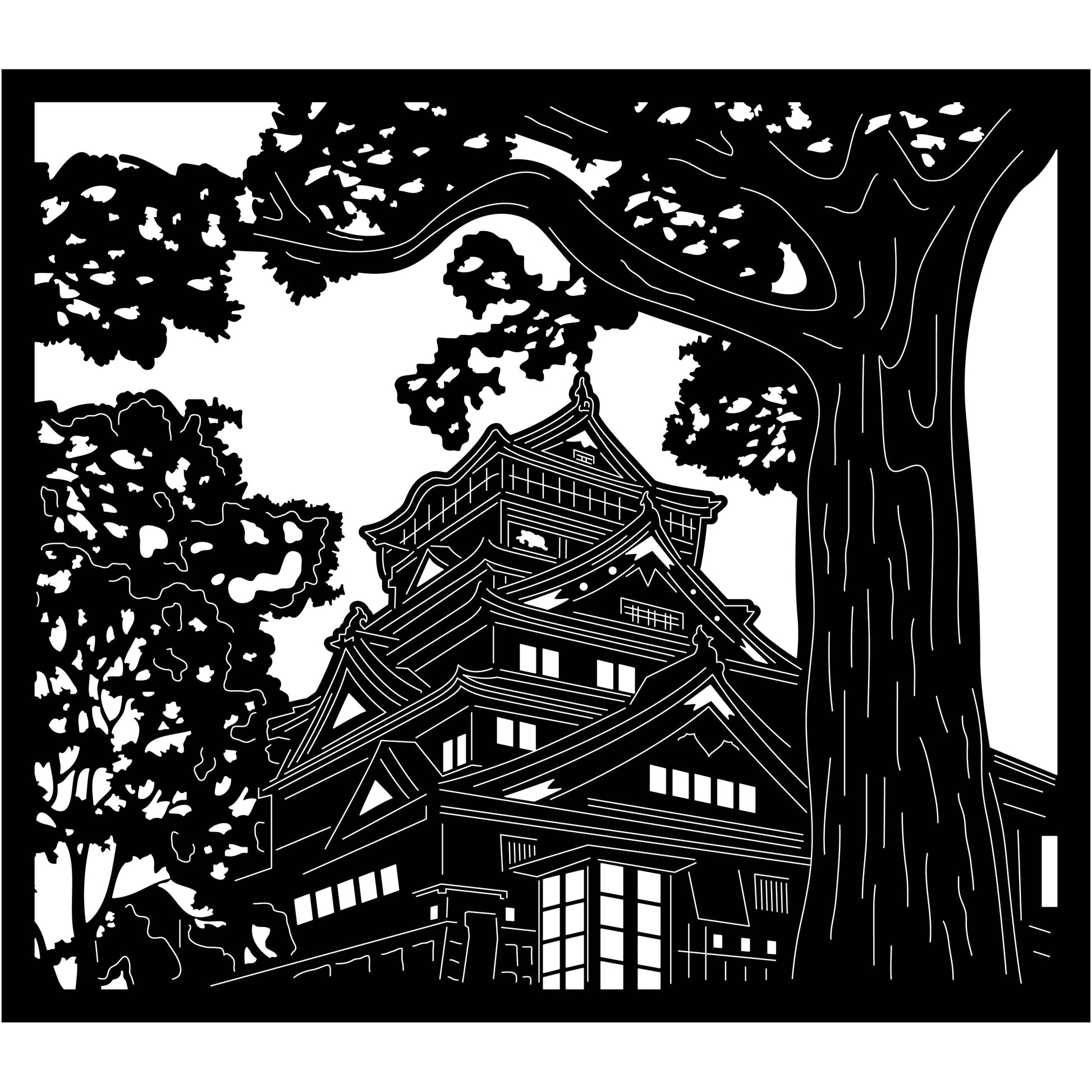 Japanese Osaka Castle Scene-DXF files Cut Ready for CNC-DXFforCNC.com