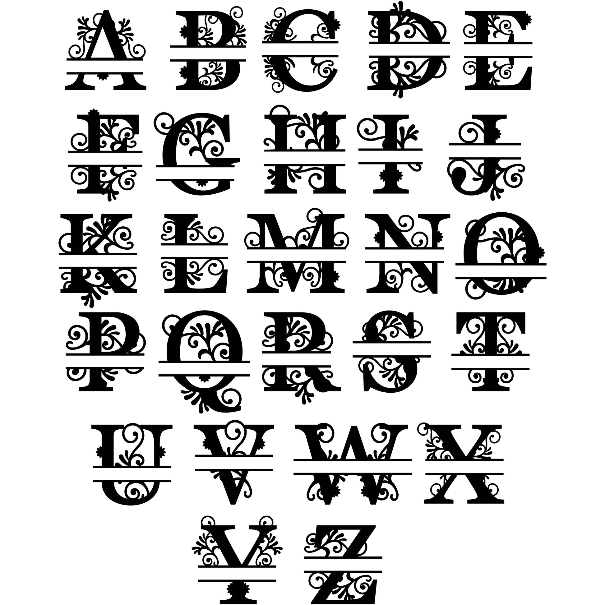 Letters Ornaments Split Regal Monogram-DXF files Cut Ready for CNC-DXFforCNC.com
