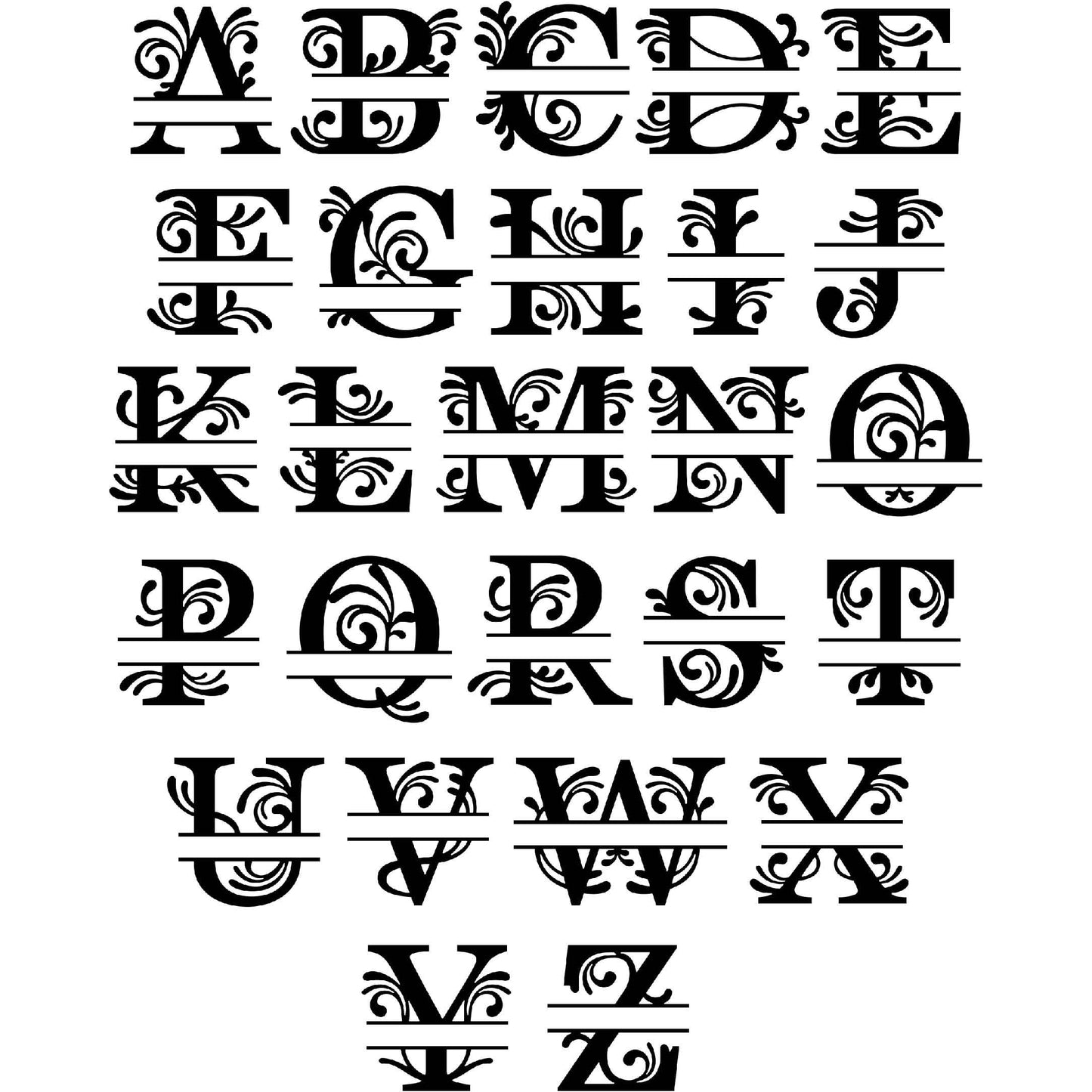 Letters Ornaments Split Regal Monogram-DXF files Cut Ready for CNC-DXFforCNC.com