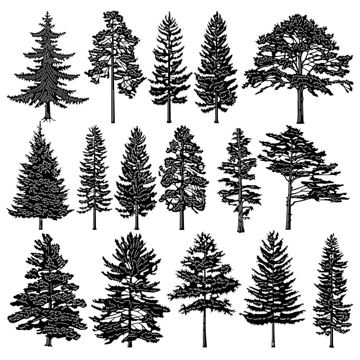 Pine Trees-DXF files Cut Ready for CNC-DXFforCNC.com