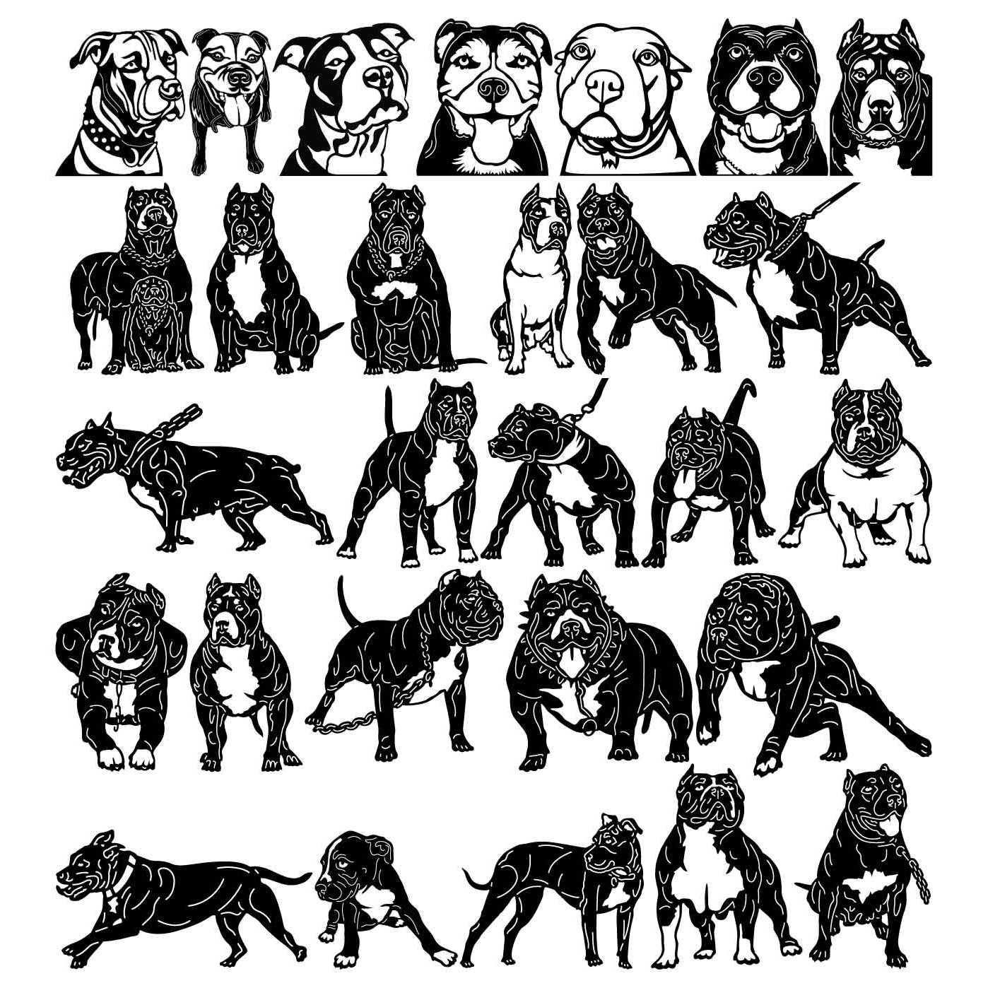 Pitbull Dogs-DXF files Cut Ready for CNC-DXFforCNC.com
