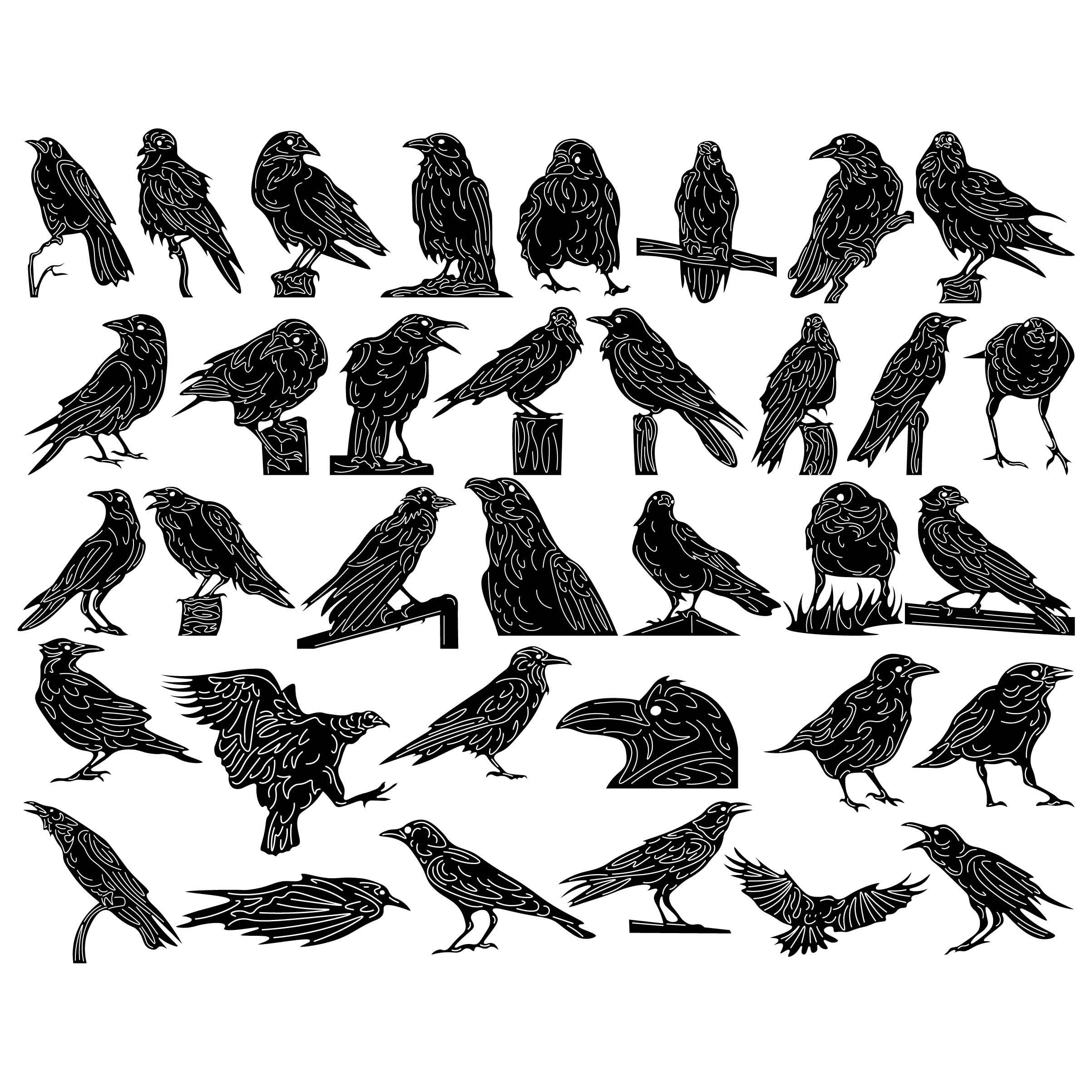 Crows and Raven Birds-DXF files Cut Ready for CNC-DXFforCNC.com