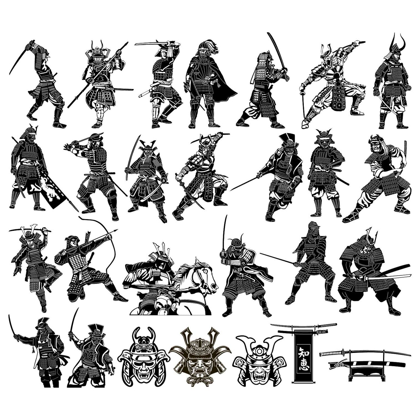 Japanese Samurai Warriors-DXF files Cut Ready for CNC-DXFforCNC.com