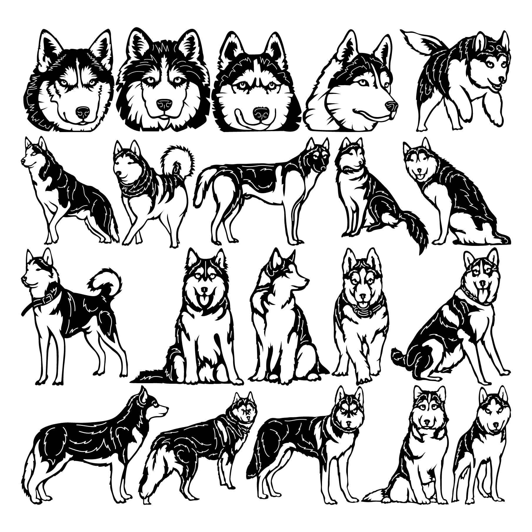 Siberian Husky Dogs-DXF files Cut Ready for CNC-DXFforCNC.com
