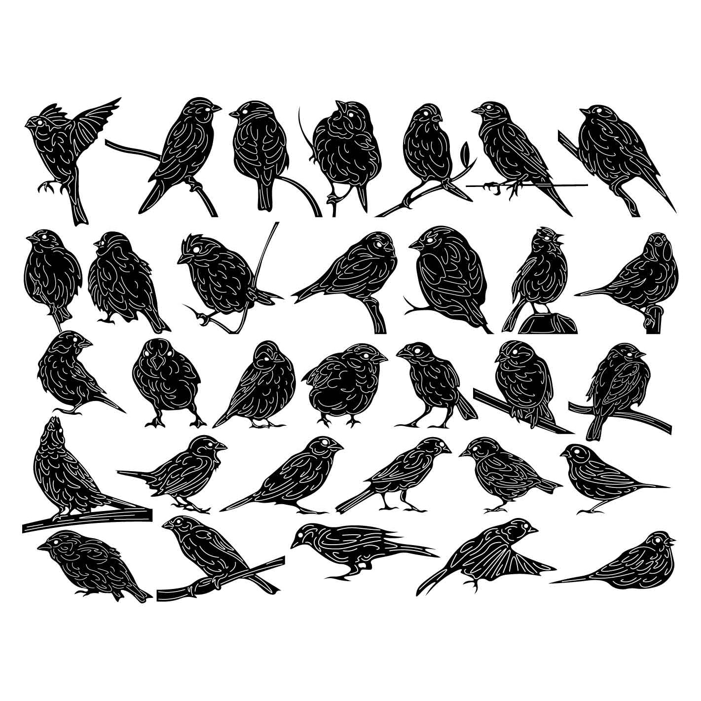 House Sparrow Birds-DXF files Cut Ready for CNC-DXFforCNC.com