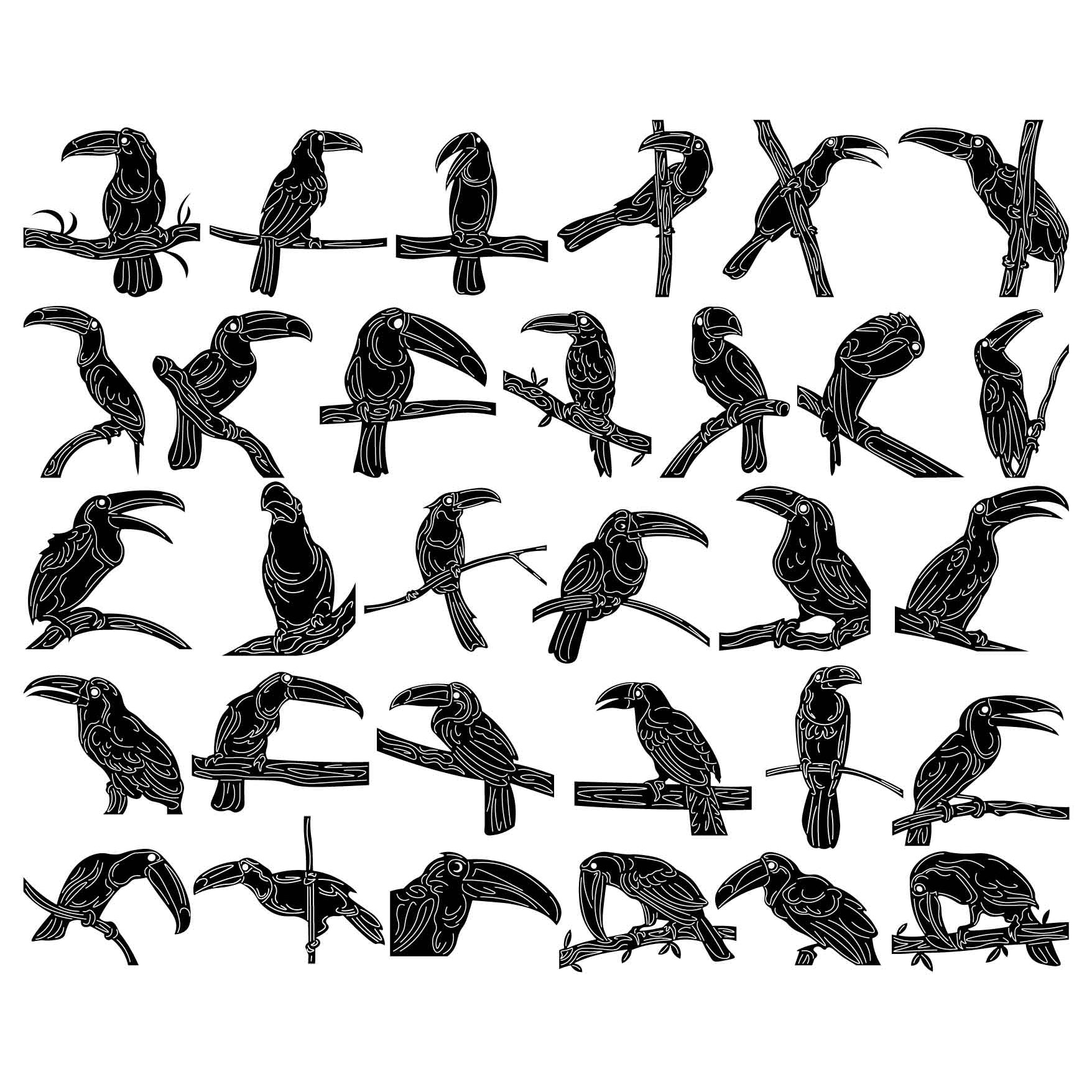 Toucans Birds-DXF files Cut Ready for CNC-DXFforCNC.com