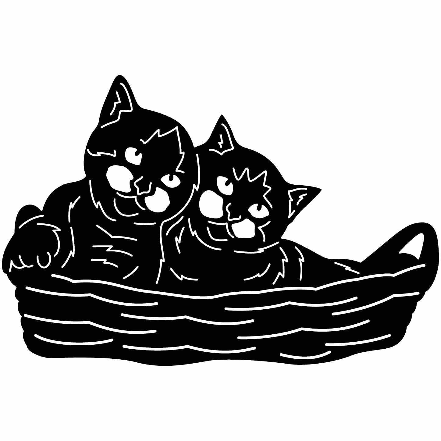 Two Cats in Basket PlayingFree-DXF files cut ready for CNC-DXFforCNC.com