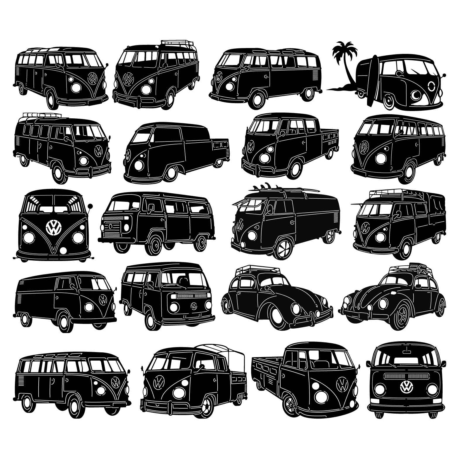 VW Kombi Vans and Cars-DXF files Cut Ready for CNC-DXFforCNC.com