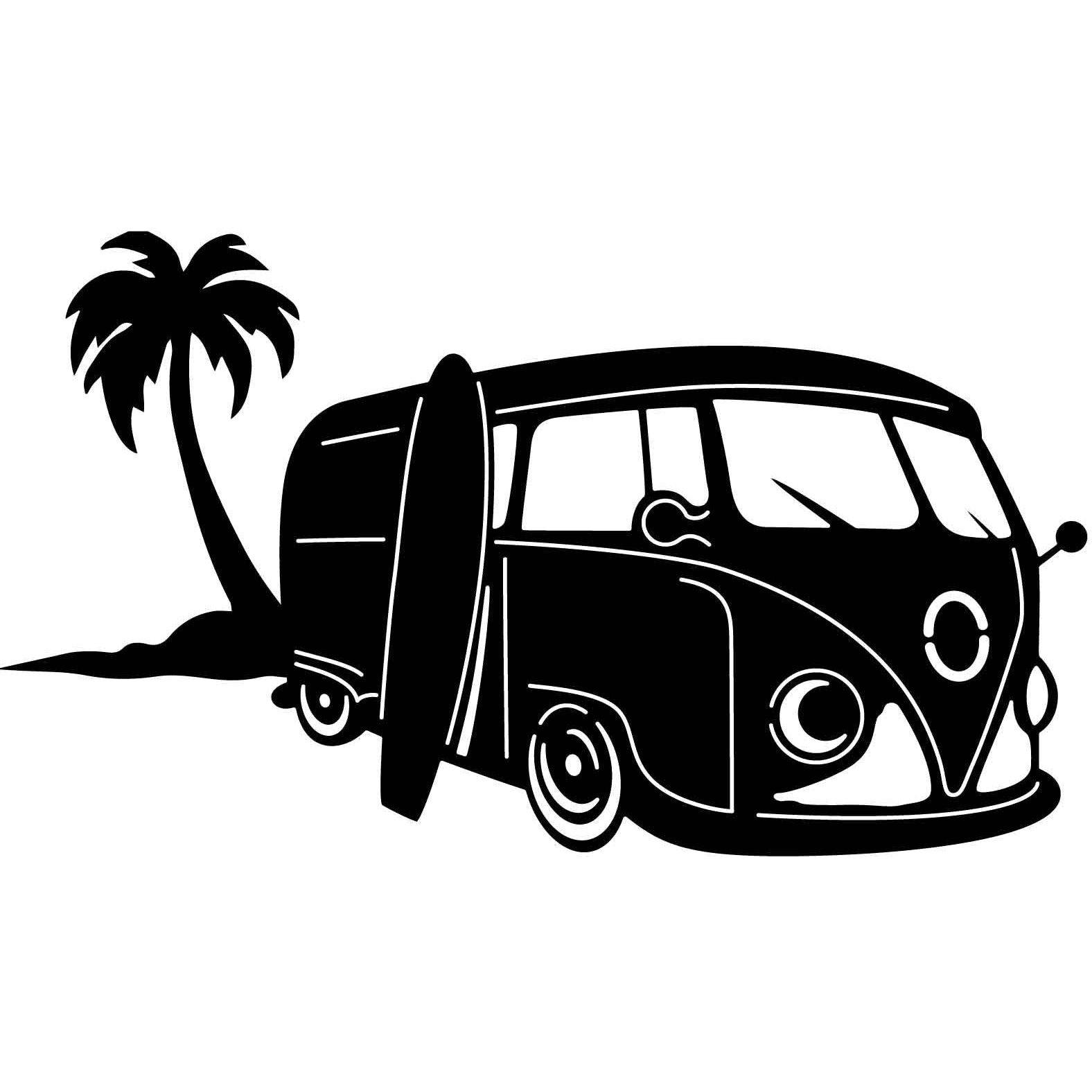 Kombi Bus in Beach view-DXF file cut ready for cnc machines-DXFforCNC.com
