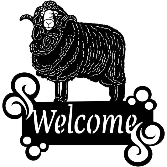 Welcome Sign Insert with Merino Sheep-DXF files Cut Ready for CNC-DXFforCNC.com