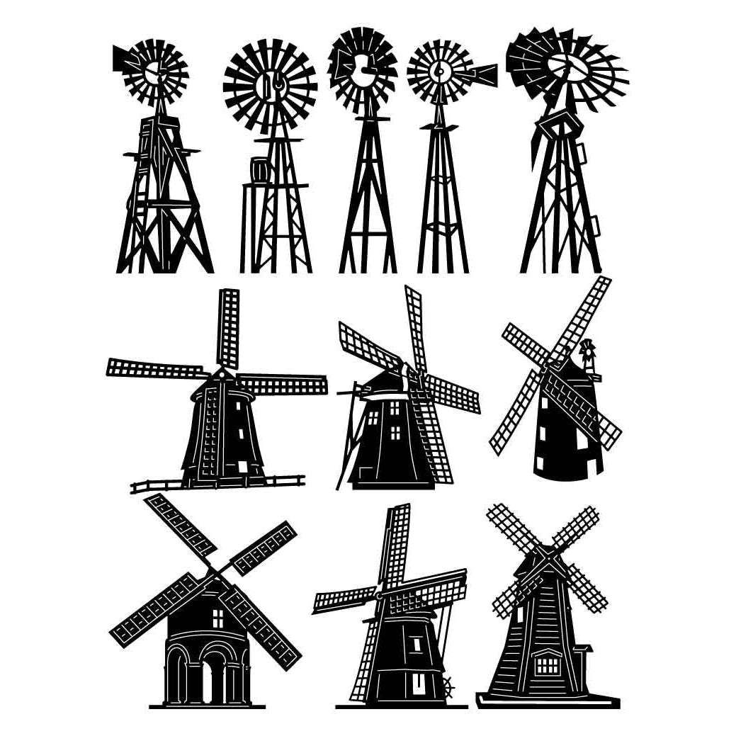Windmills Grinding Grains-DXF files Cut Ready for CNC-DXFforCNC.com