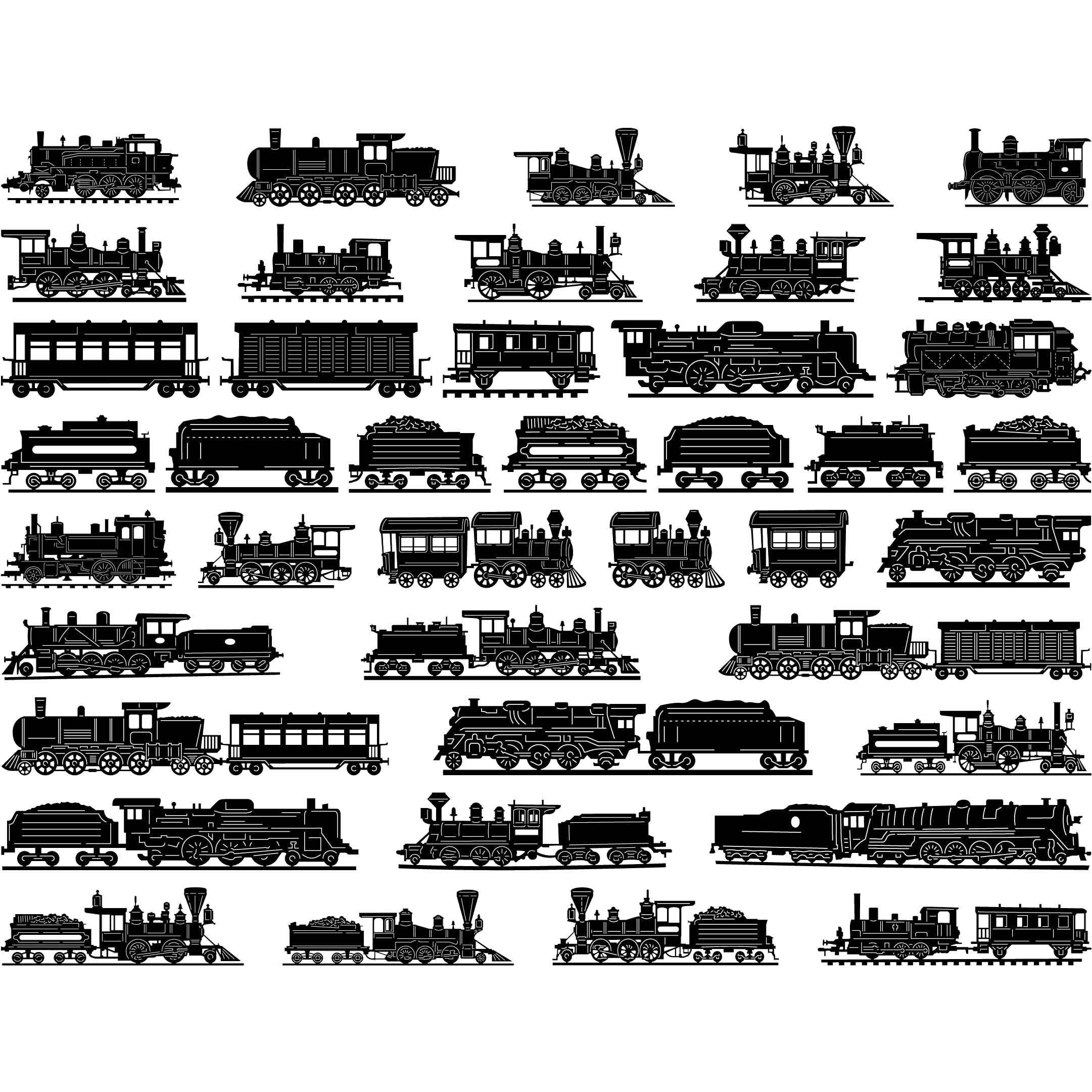 Antique Steam Locomotive Trains and Carts-DXFforCNC.com-DXF Files cut ready cnc machines