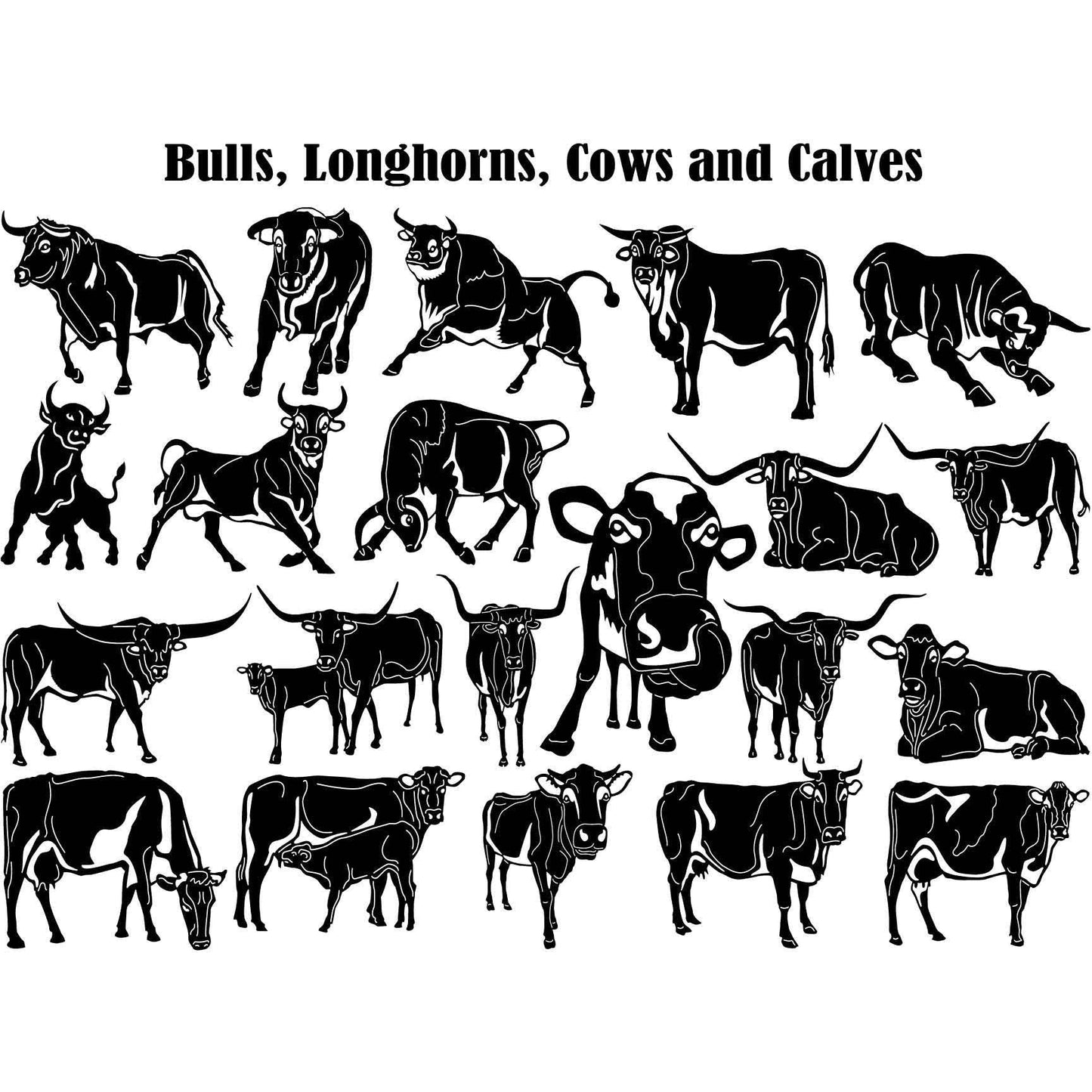 Bulls, Longhorns, Cows and Calves-DXFforCNC.com-DXF Files cut ready cnc machines