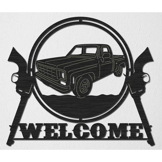 Chevy Pickup Truck with guns and Welcome-DXFforCNC.com-DXF Files cut ready cnc machines
