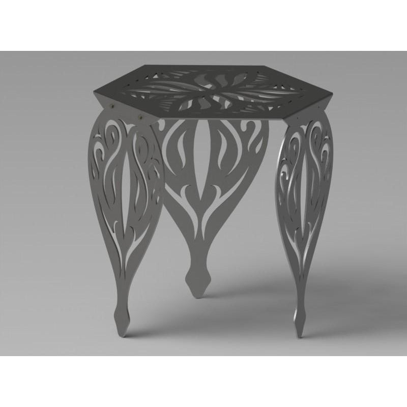 Hexagon Butterfly Table with Traditional Ornamental Style Scroll Legs-DXFforCNC.com-DXF Files cut ready cnc machines